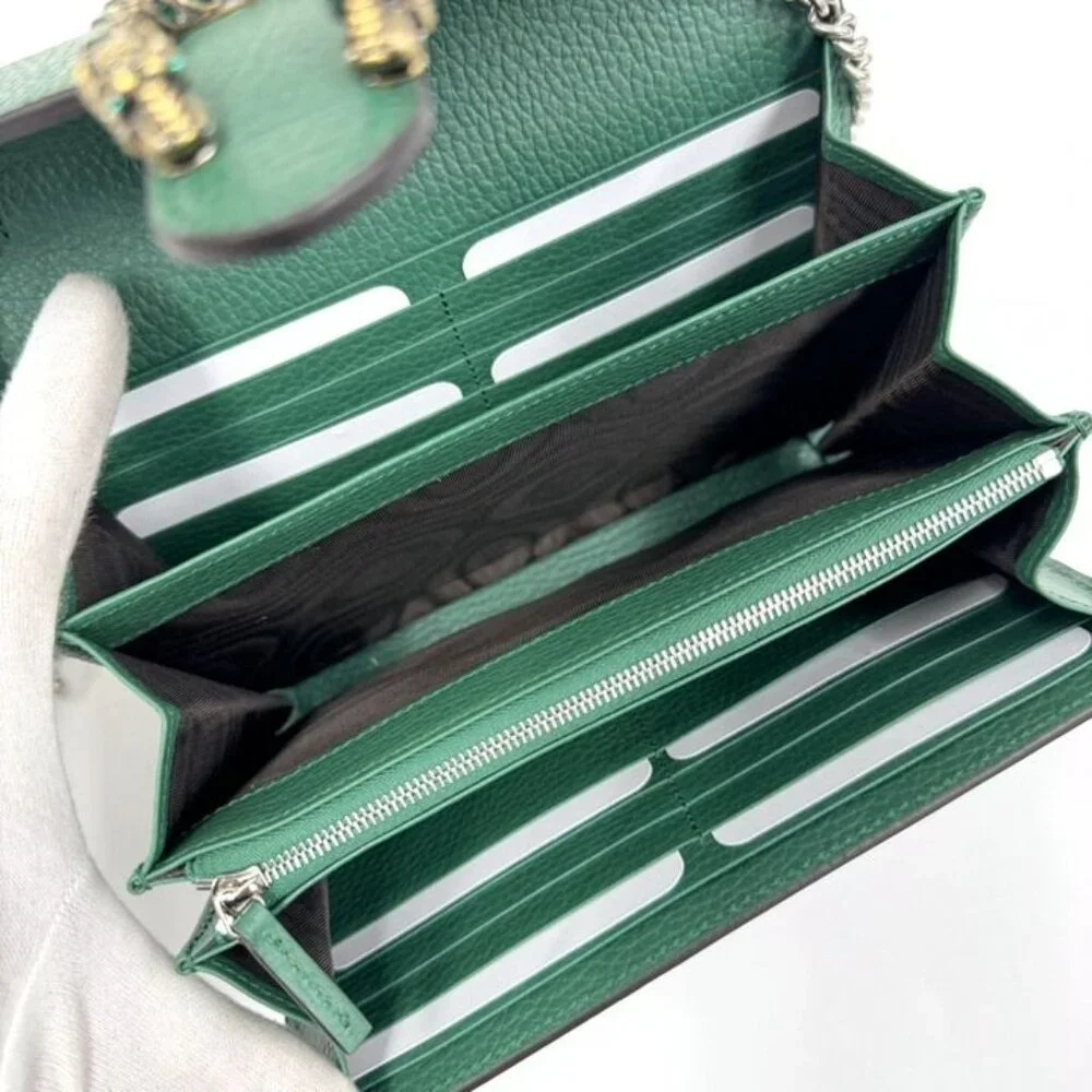 Gucci Dionysus Chain Wallet Leather Green Silver - Picture 8 of 9